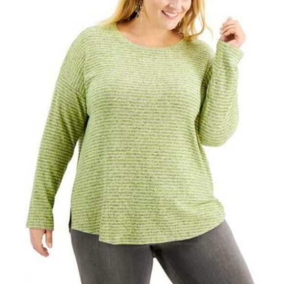 Style & Co Plus Hannah Gray + Green Long Sleeve Tunic Top 3X - Picture 1 of 6